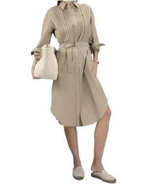 Brunello Cucinelli Broderie-Anglaise Belted Midi Shirt Dress - Natural