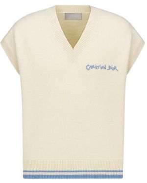 Dior Homme Logo Embroidered V-Neck Vest - White