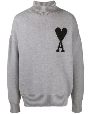 Ami Paris Ami De Coeur Roll-Neck Sweater - Gray