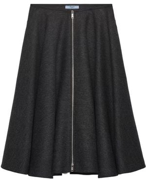 Prada Double Wool Midi-Skirt - Black