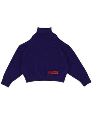 PUCCI Junior Logo Detailed Knitted Sweater - Blue