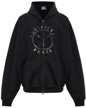 Vetements Printed Zip-Up Hoodie - Black