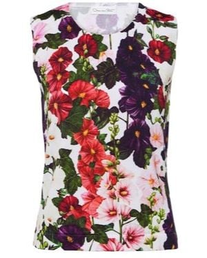 Oscar de la Renta Floral Cotton-Blend Tank Top - Red