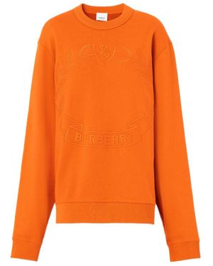 Burberry Oak Leaf Crest-Embroidered Cotton Sweatshirt - Orange