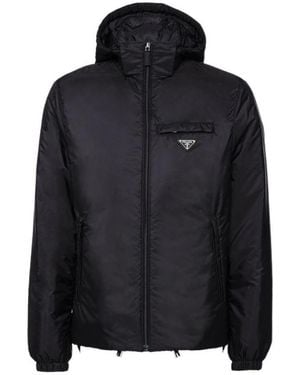 Prada Logo Plaque Hooded Puffer Jacket - Black