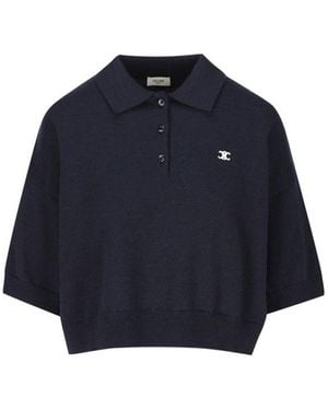 Celine Triomphe Cropped Polo - Blue