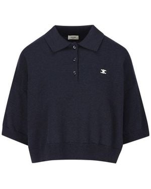 Celine Triomphe Cropped Polo - Blue