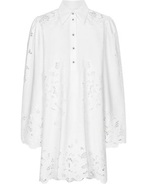 Dolce & Gabbana Cut-Out Embroidered Poplin Shirt Dress - White