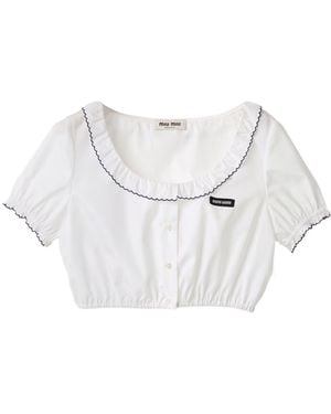 Miu Miu Embroidered Poplin Crop Top - White