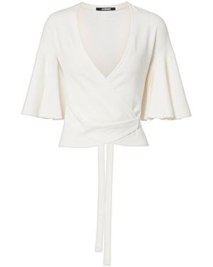 Jacquemus Paysan Knitted Jersey Wrap Top - White