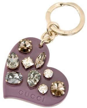 Gucci Heart Embellished Key Ring - White