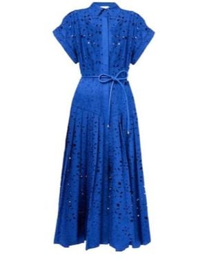 Rebecca Vallance Floral Cotton Lace Shirt Dress - Blue