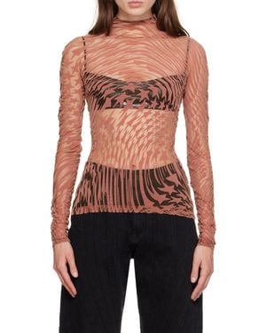 Mugler High-Necked Long-Sleeved T-Shirt - Red