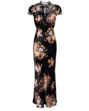 Rodarte Floral Lace-Trimmed Silk Midi Dress - Black