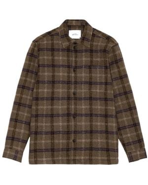 Les Deux Caribou Check-Pattern Button-Up Jacket - Brown