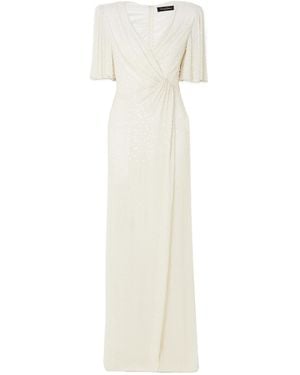 Jenny Packham Draped Wrap Embellished Gown - White