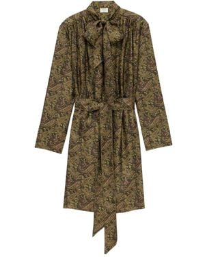 Saint Laurent Paisley Print Tie-Detailed Dress - Natural