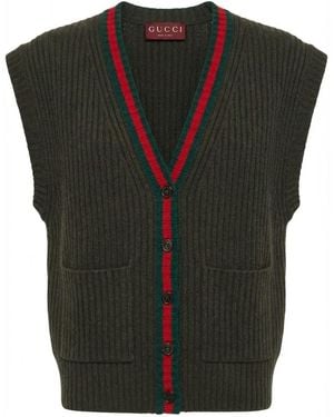 Gucci Web Detailed Rib Felted Cardigan Vest - Black