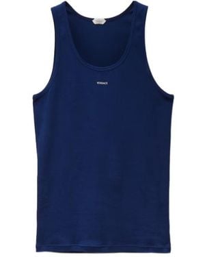 Versace Logo Ribbed Underwear Top - Blue