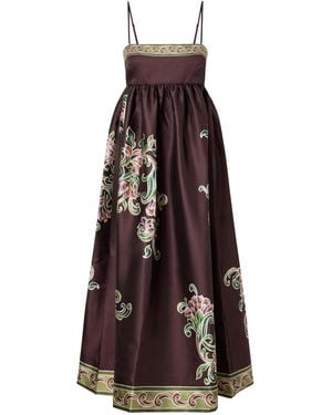 ALÉMAIS Gathered Floral-Print Twill Midi Dress - Purple