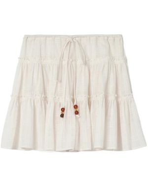 Burberry Cotton Voile Tiered Mini Skirt - Natural