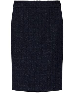 Emporio Armani Straight Hem Tweed Pencil Skirt - Blue