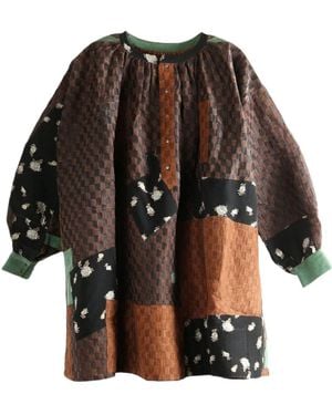 Commun's Floral Lattice Stitched Shirt - Black
