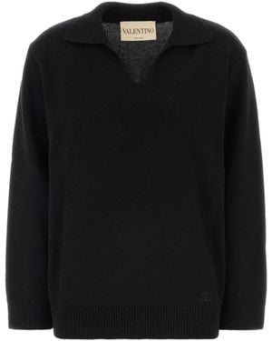 Valentino V-Neck Knitted Sweater - Black