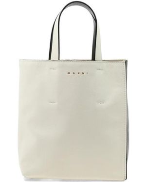 Marni Logo-Print Leather Tote Bag - Natural