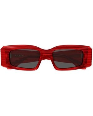 Alaïa Alaïa Rectangular Ribbed Frame Sunglasses - Red