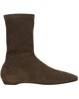 The Row Cindy Stretch Suede Ankle Boots - Brown