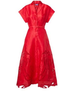 Leo Aubrey Linen-Blend Canvas Midi Dress - Red