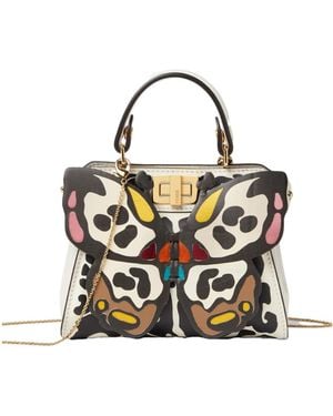 Fendi Nano Peekaboo Butterfly-Motif Chain-Strap Tote Bag - White