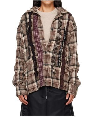 OPEN YY Plaid Ruffled Shirt - Brown