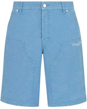 Dior Homme Logo Embroidered Bermuda Shorts - Blue