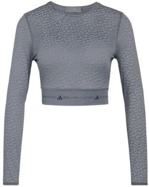 adidas By Stella McCartney Cropped Mesh Performance Top - Grey