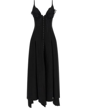 McQueen Lace-Up Detail V-Neck Dress - Black