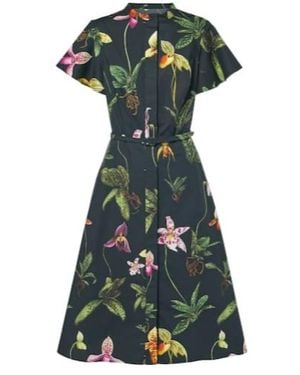 Oscar de la Renta Floral Cotton-Blend Midi Dress - Green