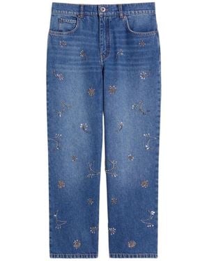 Weekend by Maxmara Embellished Cotton Cropped Trousers - Blue