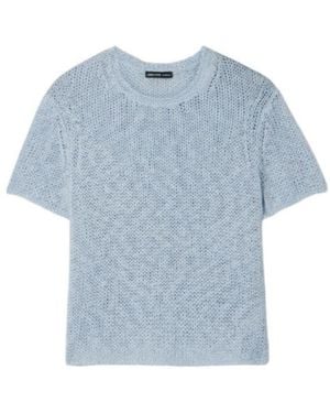 James Perse Open-Knit Cotton And Linen-Blend T-Shirt - Blue