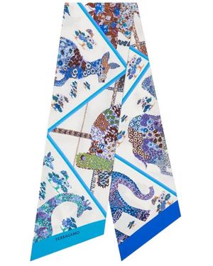 Ferragamo Patchwork Printed Silk Scarf - Blue