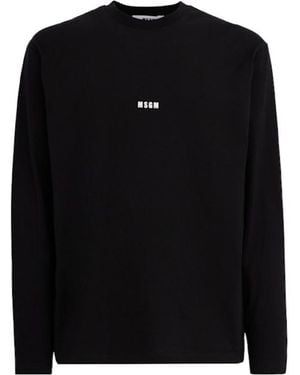 MSGM Logo Long Sleeve Cotton T-Shirt - Black