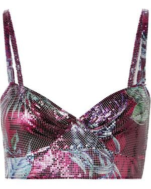 Rabanne Rabanne Palm Tree-Printed Mesh Bralette Top - Purple