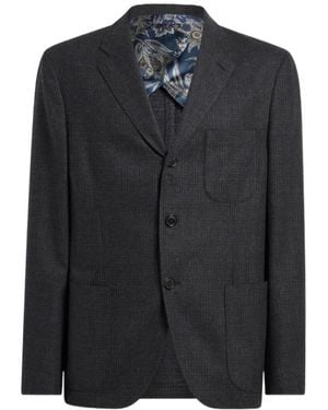 Etro Check-Pattern Single-Breasted Blazer - Black