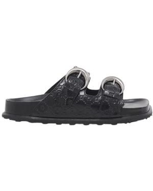 Marine Serre Logo Embossed Slippers - Black