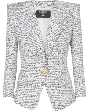 Balmain Love Letter Printed 1-Button Jacket - Blue