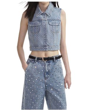 Self-Portrait Rhinestone Denim Vest - Blue