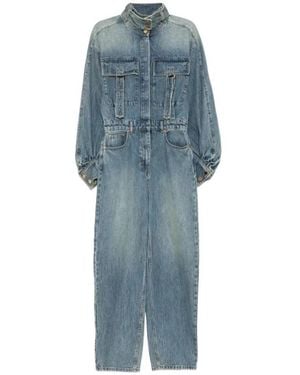 Zimmermann Illustration Long-Sleeved Denim Jumpsuit - Blue