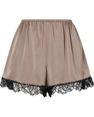 Stella McCartney Lace-Trimmed Embroidered Satin Shorts - Brown