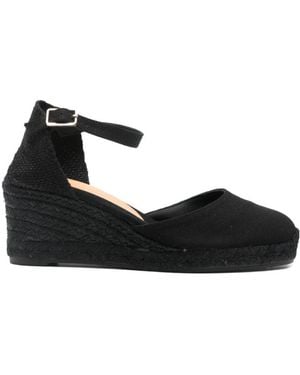 Castañer Straw-Woven Wedge Heels - Black